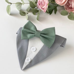 Sage green bow tie dog tuxedo, Dog wedding tuxedo, Dog wedding attire, Sage green dog bow tie, Dog ring bearer