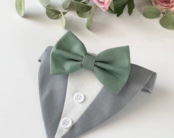 Sage green bow tie dog tuxedo, Dog wedding tuxedo, Dog wedding attire, Sage green dog bow tie, Dog ring bearer