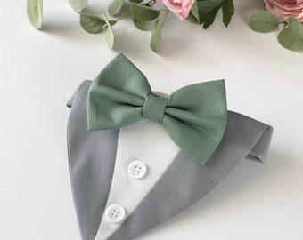 Sage Green Bow Tie Dog Tuxedo Bandana: Wedding Ring Bearer Attire