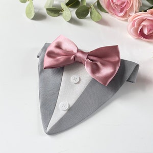 Dusty rose satin bow tie dog tuxedo, Dog wedding tuxedo, Dog wedding attire, Dog wedding ring bearer, Custom dog tuxedo