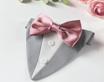 Dusty rose satin bow tie dog tuxedo, Dog wedding tuxedo, Dog wedding attire, Dog wedding ring bearer, Custom dog tuxedo