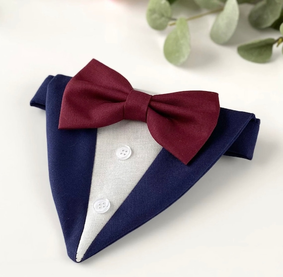 Burgundy Bow Tie Dog Tuxedo Bandana: Wedding Attire