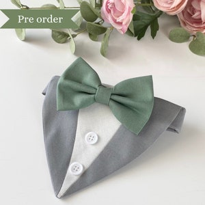 PRE ORDER, Sage green bow tie dog tuxedo, Dog wedding tuxedo, Dog wedding attire, Sage green dog bow tie, Dog ring bearer