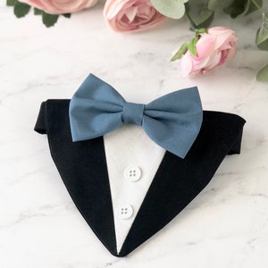 Dusty Blue Dog Bow Tie Tuxedo Bandana: Wedding Attire