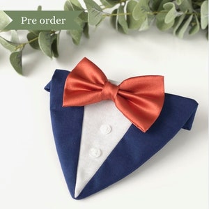 PRE ORDER, Rust satin bow tie dog tuxedo, Dog wedding attire, Dog wedding tuxedo, Dog ring bearer