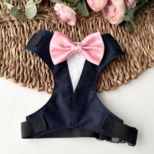 Dog tuxedo harness with satin bow tie, Custom dog tuxedo harness, Dog wedding attire, Dog wedding leash