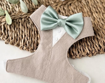 Dog Tuxedo Harness with Satin Bow Tie: Custom Wedding Attire