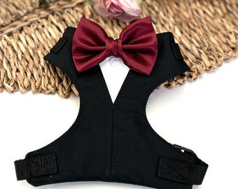 Dog Tuxedo Harness with Satin Bow Tie: Custom Wedding Attire