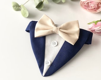 Dog Wedding Tuxedo Bandana: Beige Bow Tie, Custom Attire
