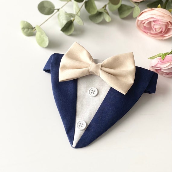 Dog Wedding Tuxedo Bandana: Beige Bow Tie, Custom Attire