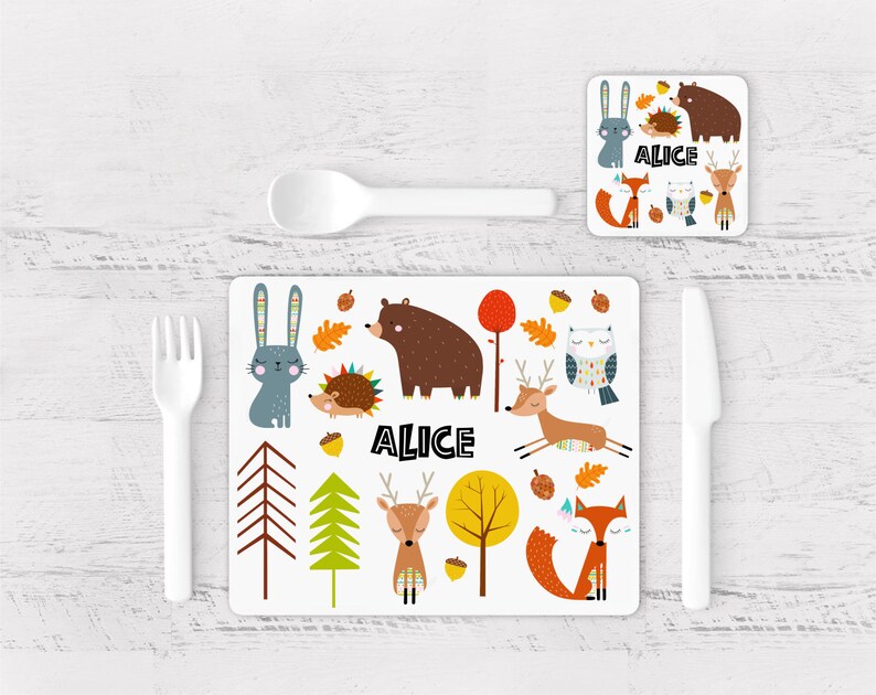 Placemat and Coaster Children's Woodland Animals Tableware Etsy UK