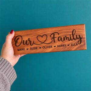 Personalised Wooden Family Sign, Mango Wood Our Family Plaque, Custom Names, Rustic Home Decor, Housewarming Gift