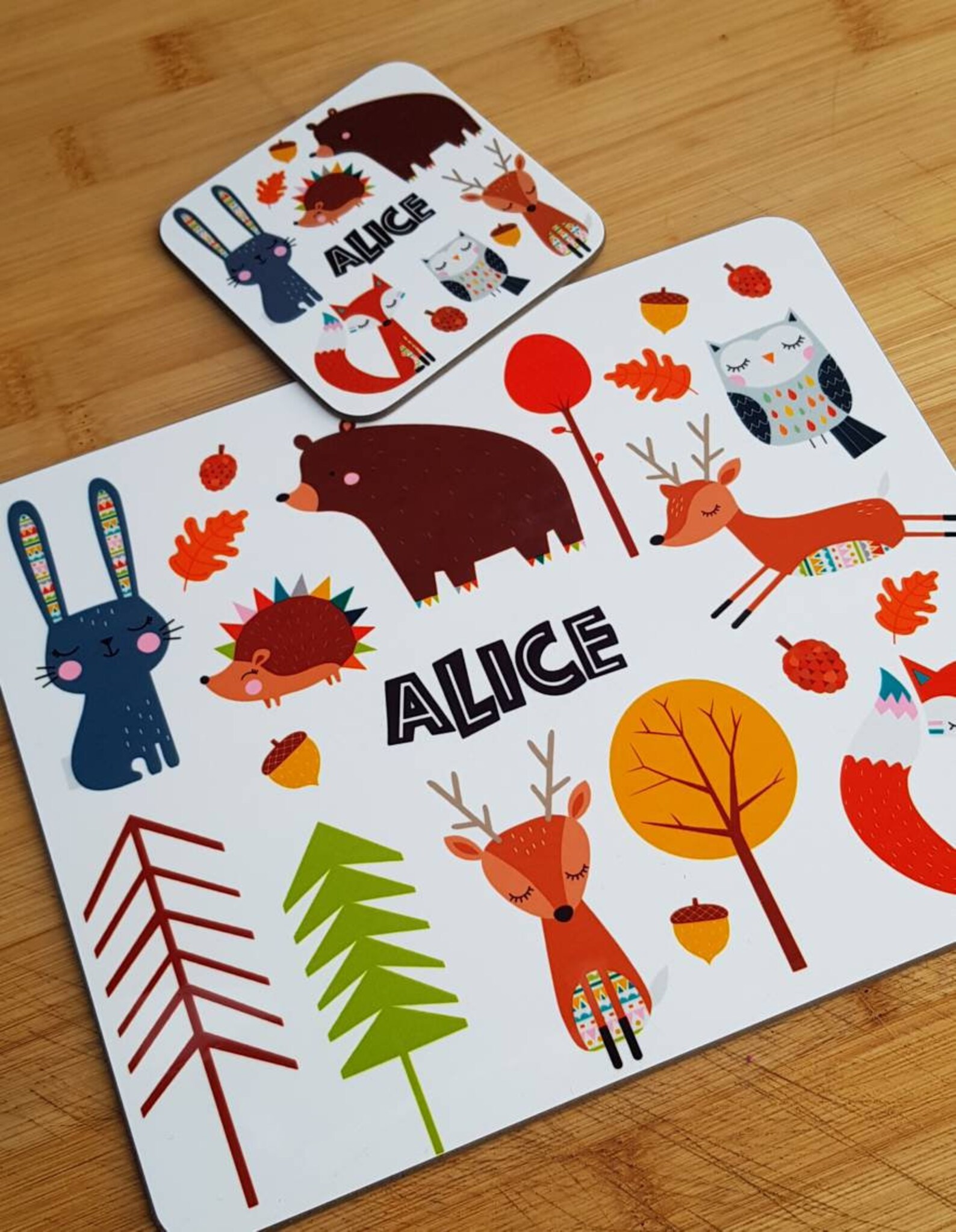 Placemat and Coaster Children's Woodland Animals Tableware Etsy UK