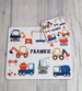 Placemat and Coaster Children's  Construction Digger and Truck Tableware Table Dining Set  - PERSONALISED  Gift for Child Boy / Girl 