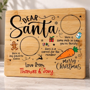 Bamboo Large Dear Santa Treat Board, Personalised Christmas Eve Plate, Father Christmas Snack Board, Festive Family Tradition, 30 x 24.5cm