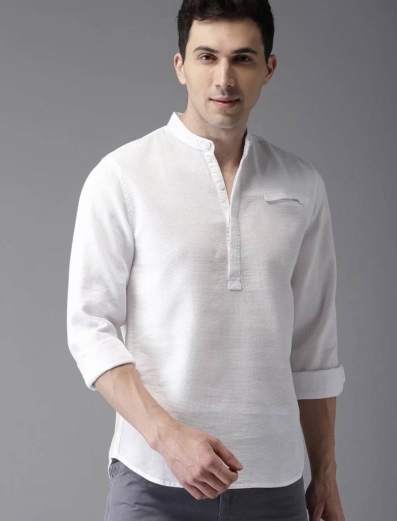 Indian Shirt Kurta Solid Shirt Men Top Tunic White Color Short - Etsy