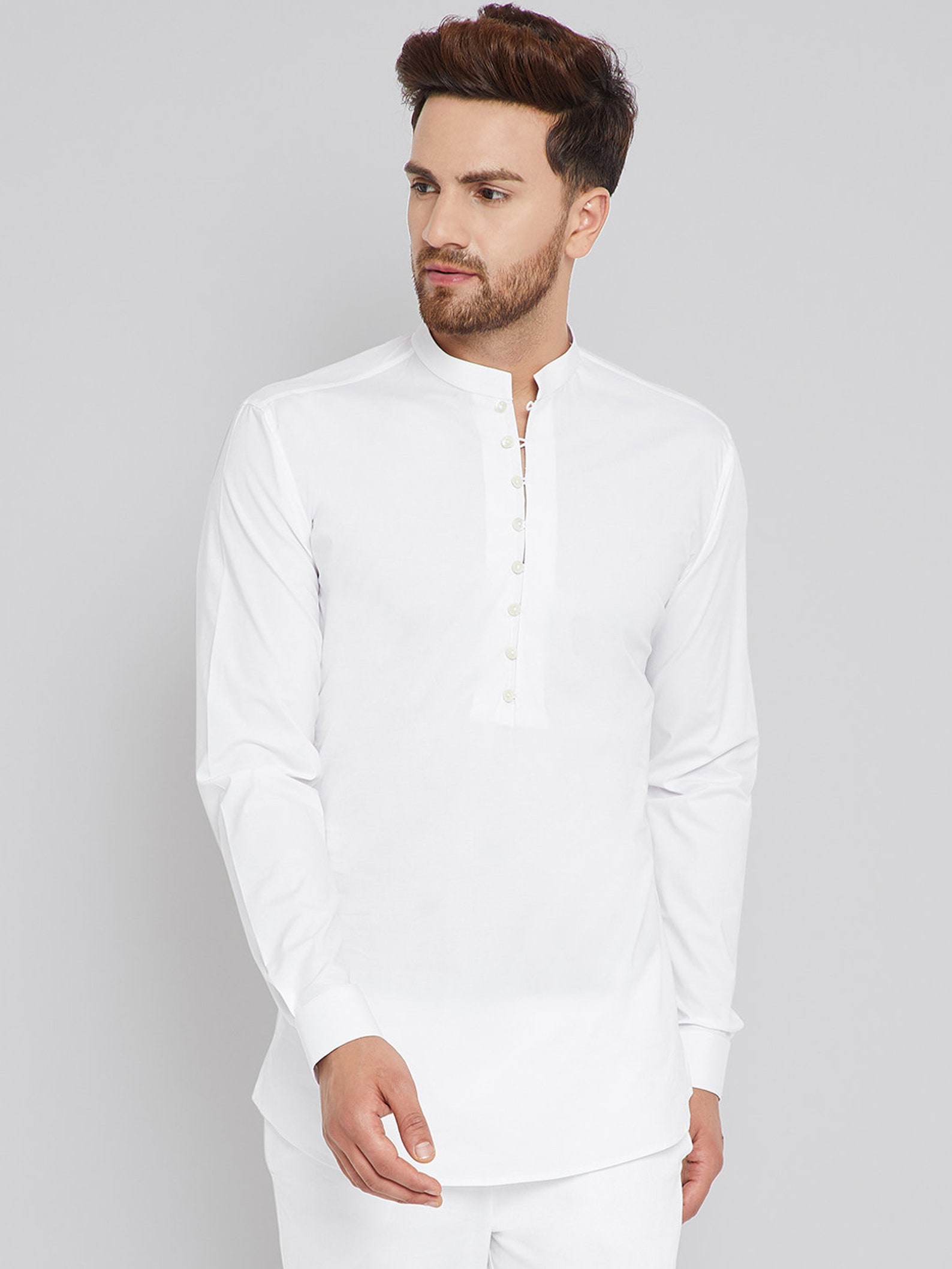 Indian Shirt Kurta Solid Shirt Men Top Tunic White Color Short Etsy UK