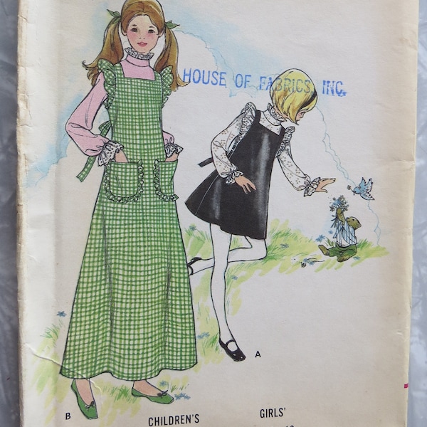 Original Butterick 6933 Jumper Mini & Long Length and Ruffled Blouse, Girls Child Size 4 Br 23 UNCUT Vintage Sewing Pattern 1960's