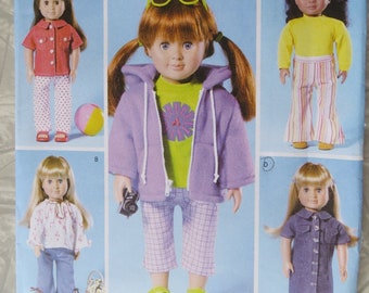 Butterick B4089 18" Doll Clothes Hoodie or Jacket Dress Tops Shirts Bell Bottom Pants Capri Pants American Girl UNCUT Sewing Pattern 2003