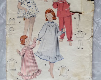 Butterick 8247 Girls Full & Waltz Length Nightgowns, Baby Doll Pjs, Pajamas. Girls Size 6 Br 24 P Cut Complete Vintage Sewing Pattern 1950's
