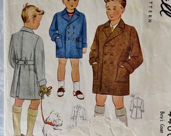 1940's McCall's 4460 Boys Coat Double Breasted, Back Belt, Pockets Child Boys Size 2 CH 21 Cut Vintage Sewing Pattern