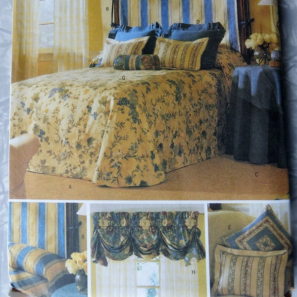 Butterick 3325 110 Bedroom Accessories: Bedspread Headboard cover Tablecloth Pillow Covers Neck Roll Valance UNCUT FF Waverly Sewing Pattern