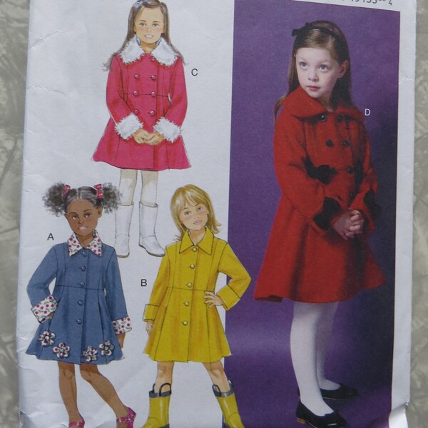 Butterick B5946 Girl's Lined Coat Jacket, Princess Seams Collar Raised Waist Front Button Trim, Size CDD: 2 3 4 5 UNCUT 2013 Sewing Pattern