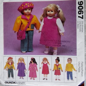 May include: A sewing pattern for making doll clothes. The pattern includes instructions for making a jacket, skirt, dress, and pants. The pattern is for dolls that are 14 inches tall. The pattern is from McCall's Crafts and is called "Time to Dream".