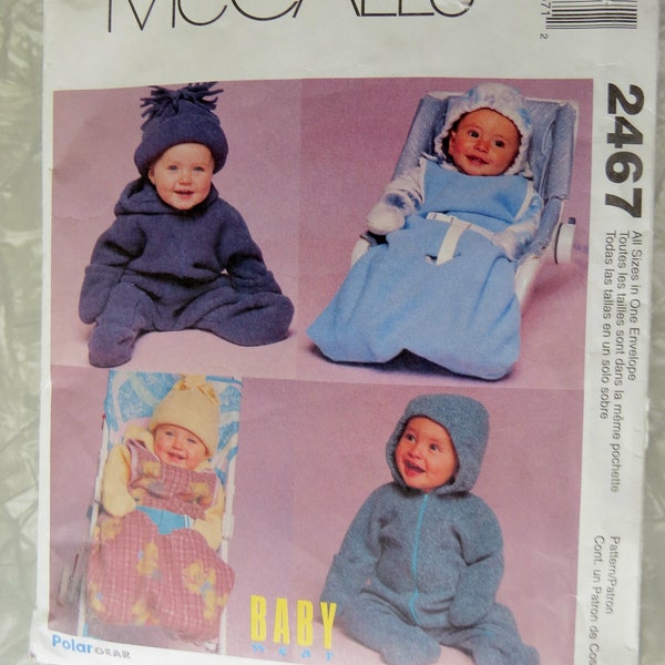 McCalls 2467 Baby Wear Polar (Fleece) Gear Infant Size NewBorn Small Medium Large, 8-21 lbs Hooded Bunting Sac & Hat UNCUT Sewing Pattern