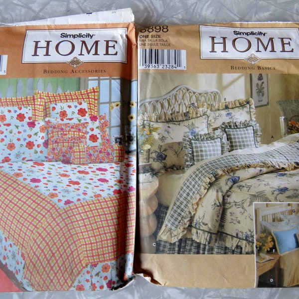 Simplicity Home Decorating Bedding Accessories 8898 All Sizes Comforter Dust Ruffle Pillows or 9149 Twin Full Duvet Cover Sewing Pattern