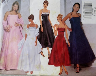 Butterick 6405 EASY Classic Long Evening or Formal Special Occasion Dress and Stole Misses Sizes 18 20 22 UNCUT Ff Sewing Pattern 2001