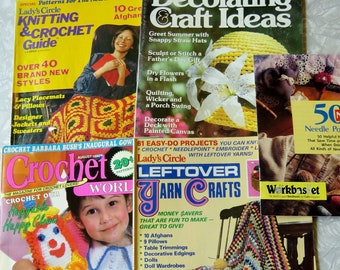 Lot of 4 Vntge Craft Pattern Magazines Crochet World Lady's Circle Leftover Yarn Crafts Knitting + Crocheting Guide Decorating & Craft Ideas