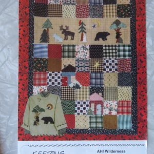 AH! WILDERNESS Patchwork Flannel Quilt 46 x 64" Northwoods Appliques Pattern Packet KS-199, Keeping You In Stitches, Moose Bear Trees Cabins