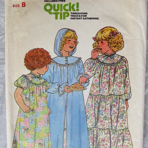 Butterick 6354 Child Girls Long Hooded Robe and Loose-fitting Nightgowns Size B 4 & 5 only P. Cut Complete Vintage Quick Sewing Pattern