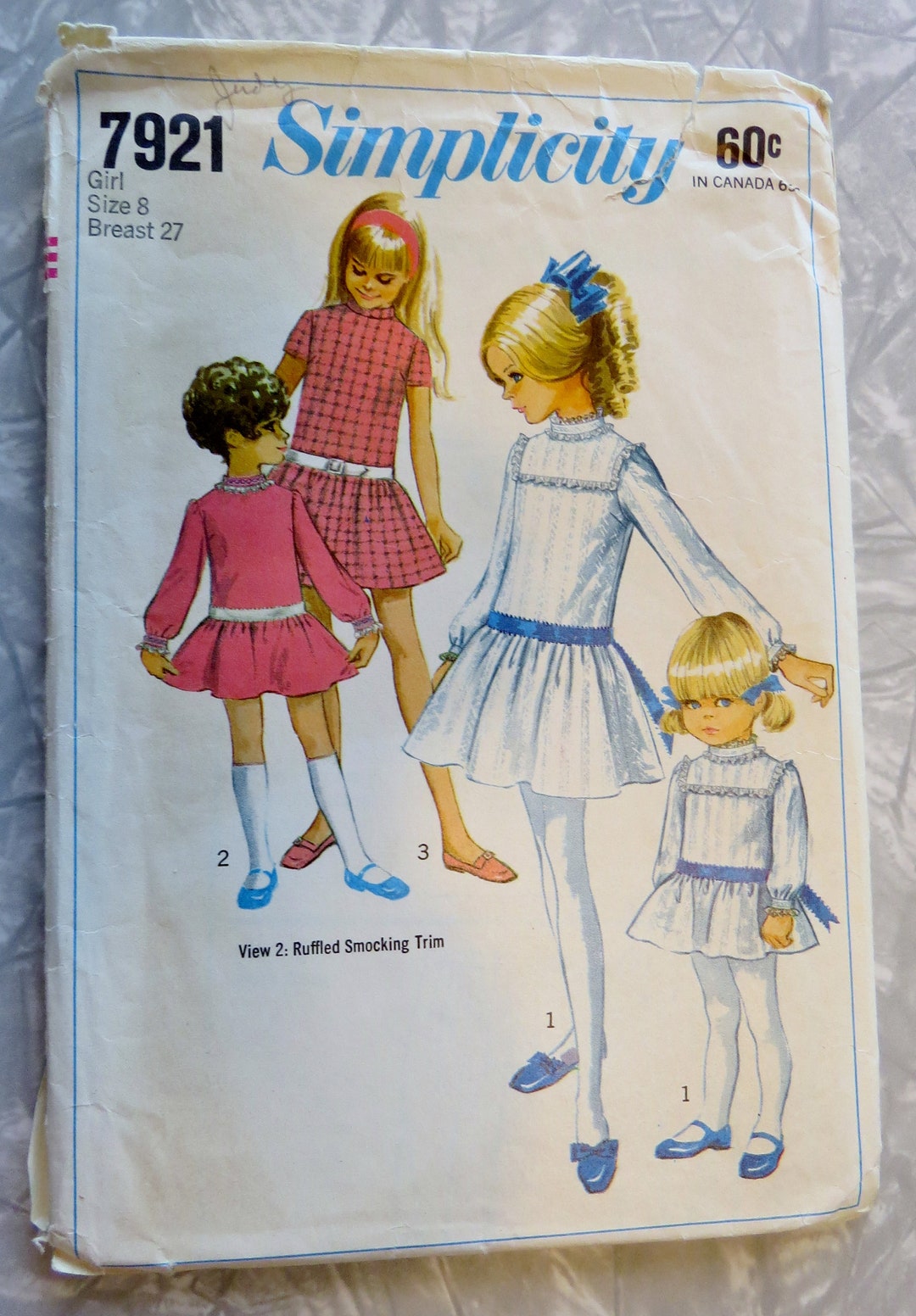 1960's Simplicity Junior's Fitted Waist Dress Pattern with Full Sleeves - Bust 29