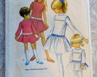 1960s Simplicity 7921 'Lowered Waistline Gathered Skirt Hip Mod Mini Dress Girls Size 8 BR 27  Cut Complete Vintage Sewing Pattern