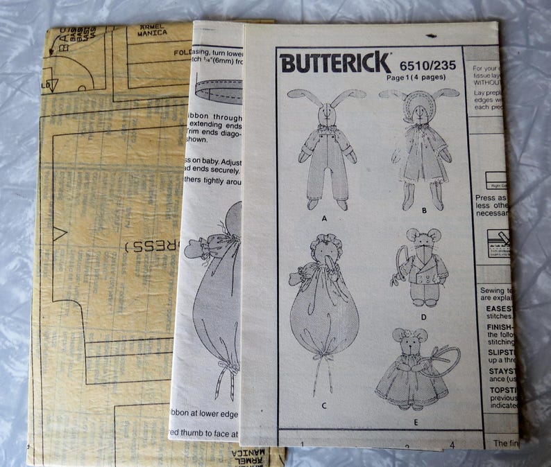 Butterick 6510 235 Little Friends Soft Stuffed Animals: Bunnies, Bears ...