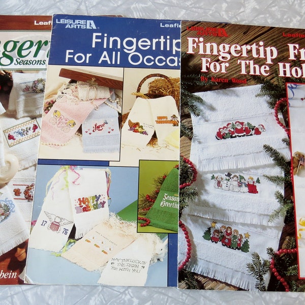 Fingertip Friends for Holidays 2359, For All Occasions 624 OR For The Seasons 2602, Leisure Arts Leaflets Cross Stitch Charts Towel Designs