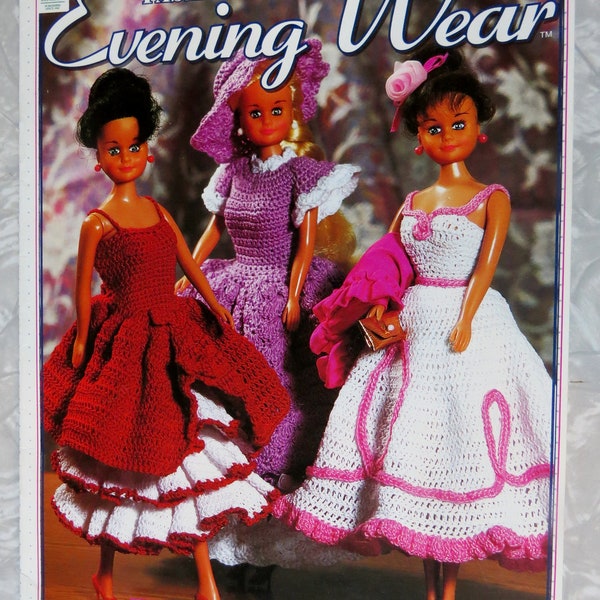 EVENING WEAR Fashion Doll CROCHET Patterns Booklet, House of White Birches, 11 1/2" Barbie 7 Outfits for Prom Night Dresses & Tuxedo for Ken