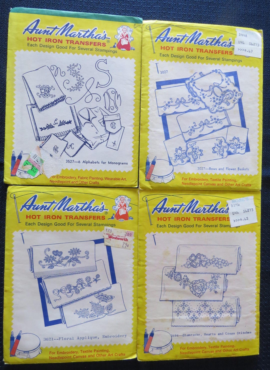 Lot of 4 Original Aunt Martha's Hot Iron Transfers- Embroidery Patterns ...