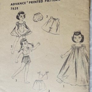 Vintage Original Advance 7820 Doll Clothes: Nightgown, Shortie Set (Baby Doll Pjs), Shorts & Top Sewing Pattern UNCUT Sizes 14" 16" or 19"