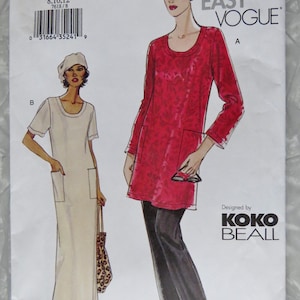 May include: A sewing pattern for a tunic top and pants. The pattern is for sizes 8, 10, and 12. The pattern is designed by Koko Beall and is part of the Very Easy Vogue line.