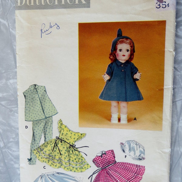 Original Vintage Butterick 7563 Doll Clothing for 17" Dolls, Saucy Walker Posie, Coat Hat Dress PJs Petticoat P. Cut Complete Sewing Pattern