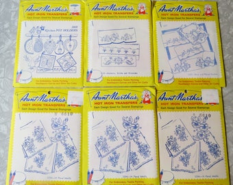 Original Aunt Martha's Hot Iron Transfers- Embroidery Patterns- U Pick- 3801 Pot Holders 3027 Bows 3728 Baskets Birds 3254 14 Floral Motifs