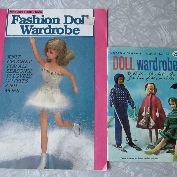 McCall's Craft Fashion Doll Wardrobe & Coats + Clarks Doll Wardrobe # 151 Booklets Crochet Knit Doll Clothing 11 1/2" Barbie 12" Ken Vintage