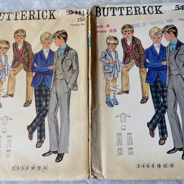 Butterick 5411 Jacket Vest Pants & Shorts Boys 3 piece Suit, Child Boys Size 4 Ch 23 UNCUT Ff Vintage Sewing Pattern