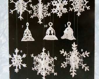 Crochet Snowflakes + Bells "Lacy Thread Accents for Wreaths Mobiles & Ornaments" 87E36 Pattern Booklet Original by Annie's Attic 1990