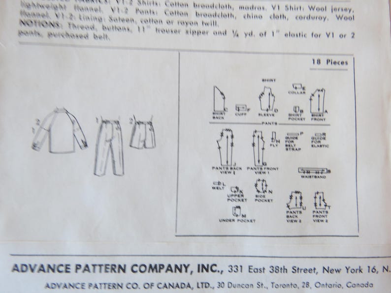 Advance 2936 SEW-EASY Raglan Long or Short Sleeve Shirts, Dress Pants ...