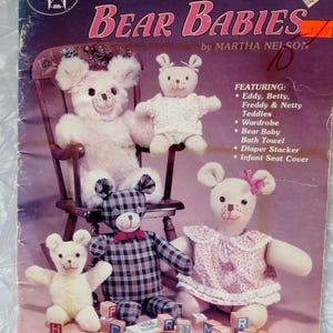 Vintage BEAR BABIES Teddy Bears Bath Towel Seat Cover Stuffed Toy Animals Tomorrow's Heirlooms TH-10 Instruction Book + Uncut Patterns 1983