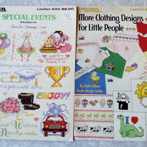 More Clothing Designs for Little People 926 OR Special Events Mini Series #14 543 Vintage Leisure Arts Leaflets Cross Stitch Charts Designs